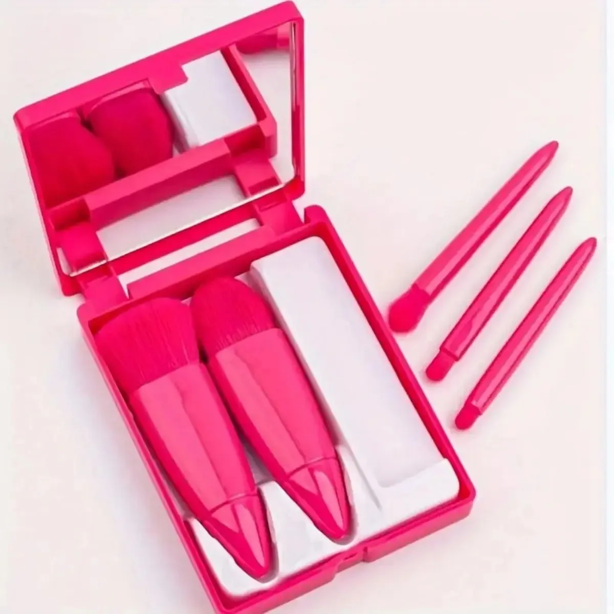 5Pcs Portable Makeup Brush Set With Mirror -  Foldable Travel Kit Mini Makeup Brush Set Travel Makeup Brush Set makeup brush set