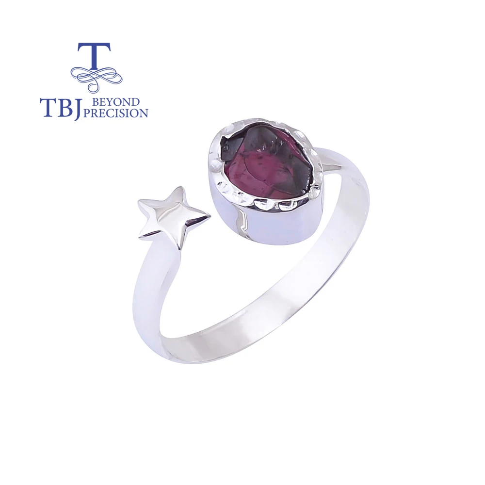 Handmade natural garnet rhodolite rough gemstone, simple daily 925 sterling silver lady ring