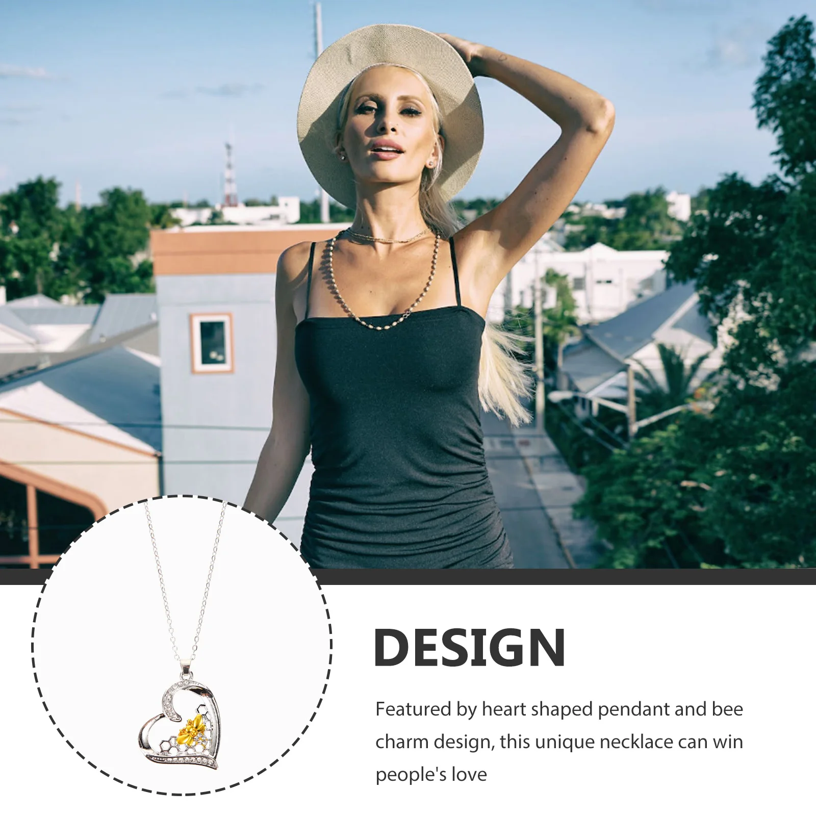 

1pc Bee Heart Shaped Necklace For Women Fashion Pendant Neck Chain Jewelry Simple Costume Trendy Accessories Gift Couples Teens