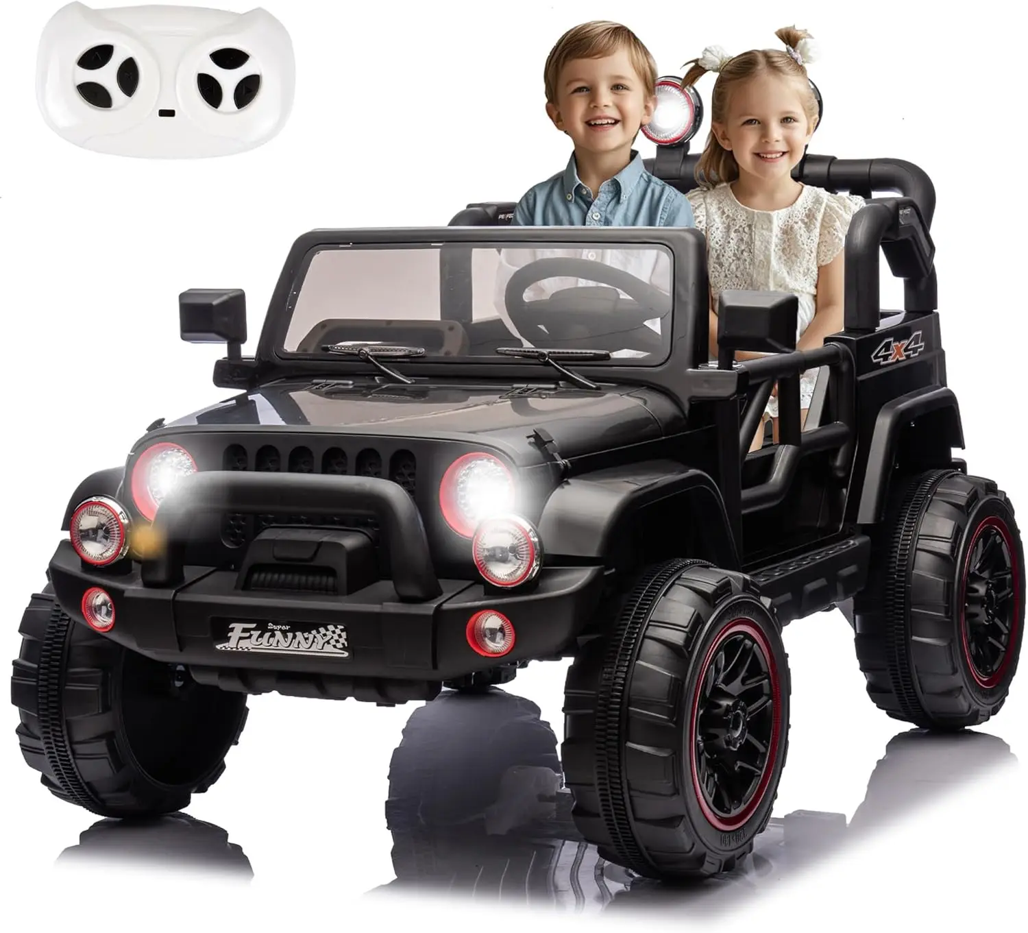 

24V Kids Ride On Car W/Parents Control, 2 Seater XXL Electric Car for Kids w/20 Inch Wide Seat, Power Jeeps Vehicles with Trunk