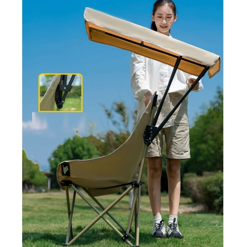 

High Back Beach Outdoor Chair With Detachable Umbrellas Ergonomic Portable Folding Chair For Outdoor Activity 87HA