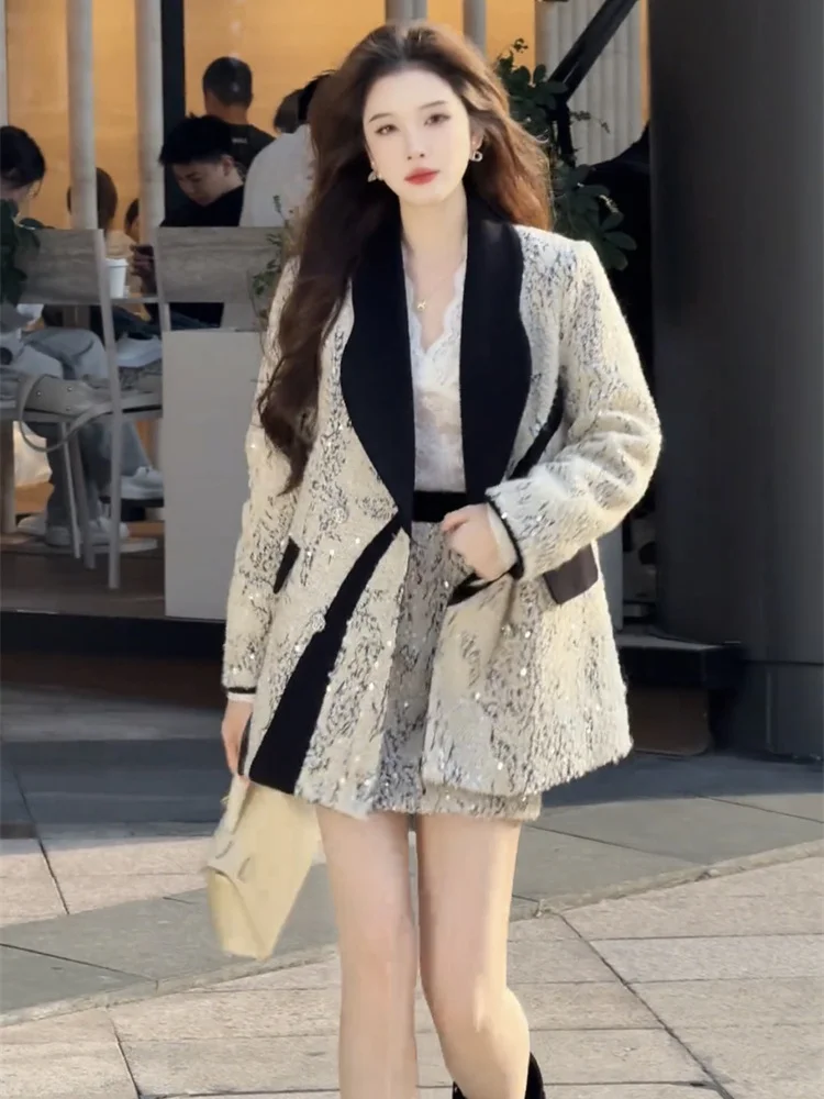 Herbstmode 2025, exquisites Temperament, Sinn für Design, kleiner Duftstil, Anzugjacke, kurzer Rock, Set für Frauen