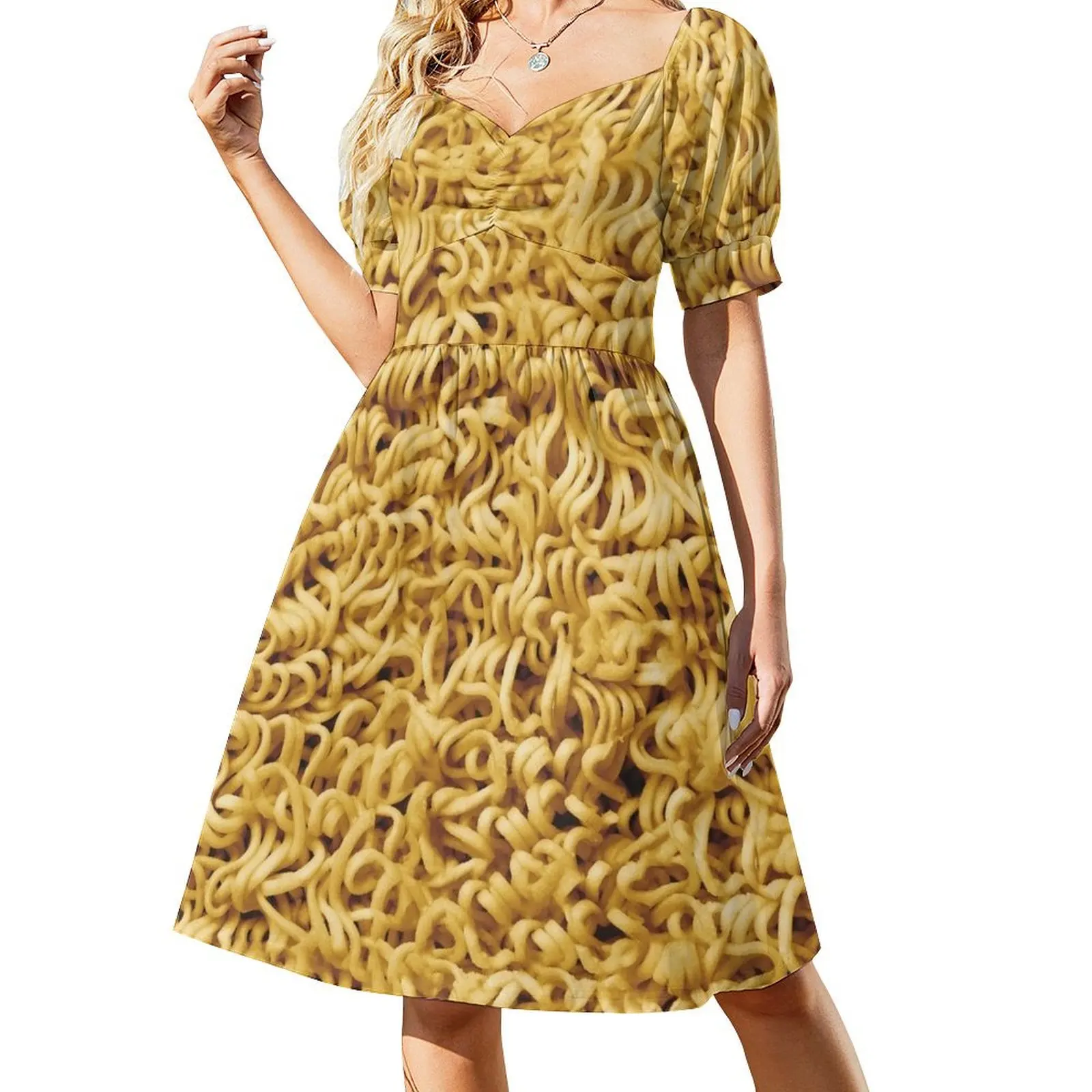 Seamless Ramen Noodle Pattern Short Sleeved Dress Clothing female dress party night Dress