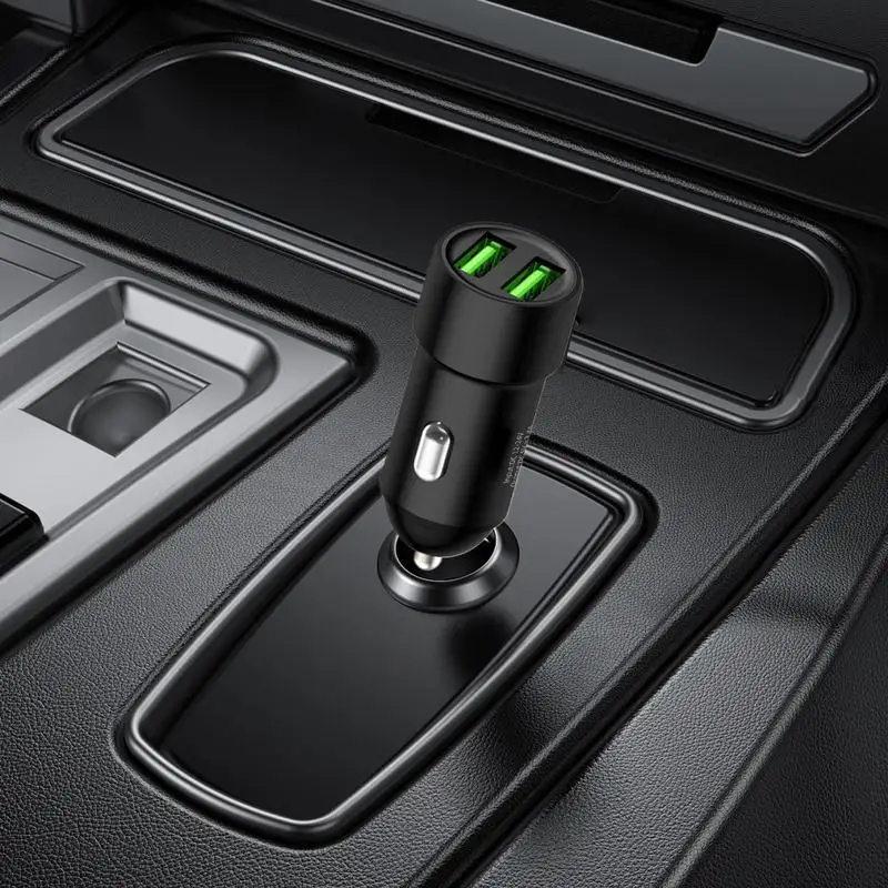 Car Dual Port Mini USB Charger Ultra Fast Charging Cigarette Lighter Socket 12V 3.4A Aluminum Alloy Cell Phone Charging Adapter