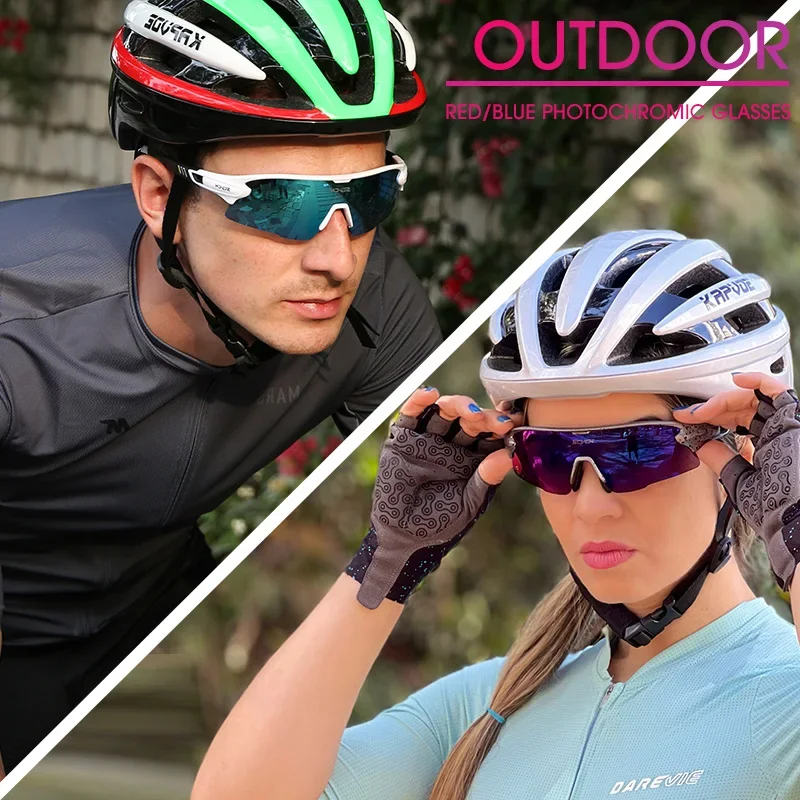 SCVSN Bule Red Photochromic Glasses Outdoor Sports UV400 Running Sunglasses Men Women MTB Bike Cycling Eyewear Bicycle Goggles