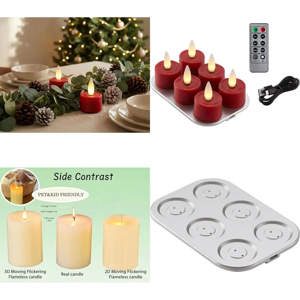 

Rechargeable LED Tealight Candles with Remote Timer, 3D Realistic Wax Effect, Red, 1.4 inches