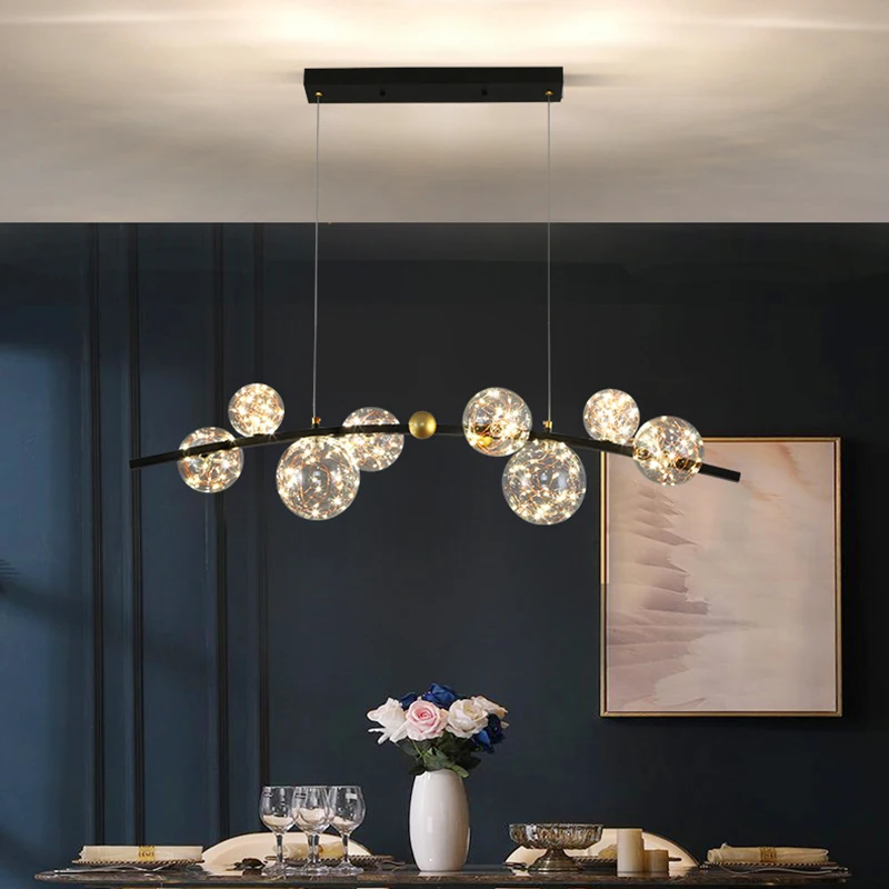 Moderne Restaurant LED Kronleuchter Gold/Schwarz Wohnzimmer Küche Luxus Innen Beleuchtung Raum Dekoration Nordic Lampen