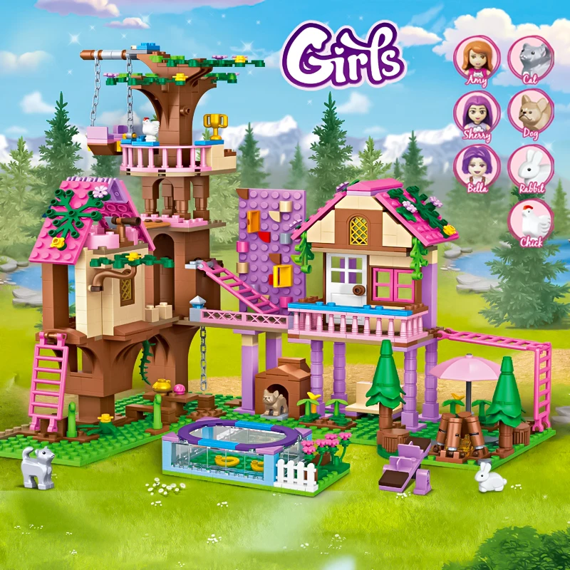 Girl series adventure campsite treehouse building blocks children's puzzle villa assembled toys holiday gifts