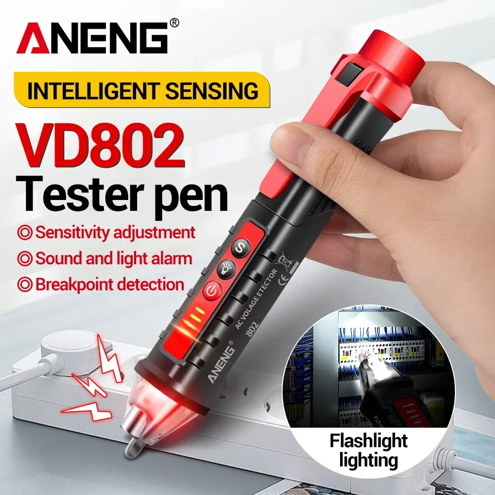 

Non-contact AC Voltage Detector Tester ANENG VD802 Meter Voltage 12V-1000v Pen Style Electric Indicator LED voltage meter tools