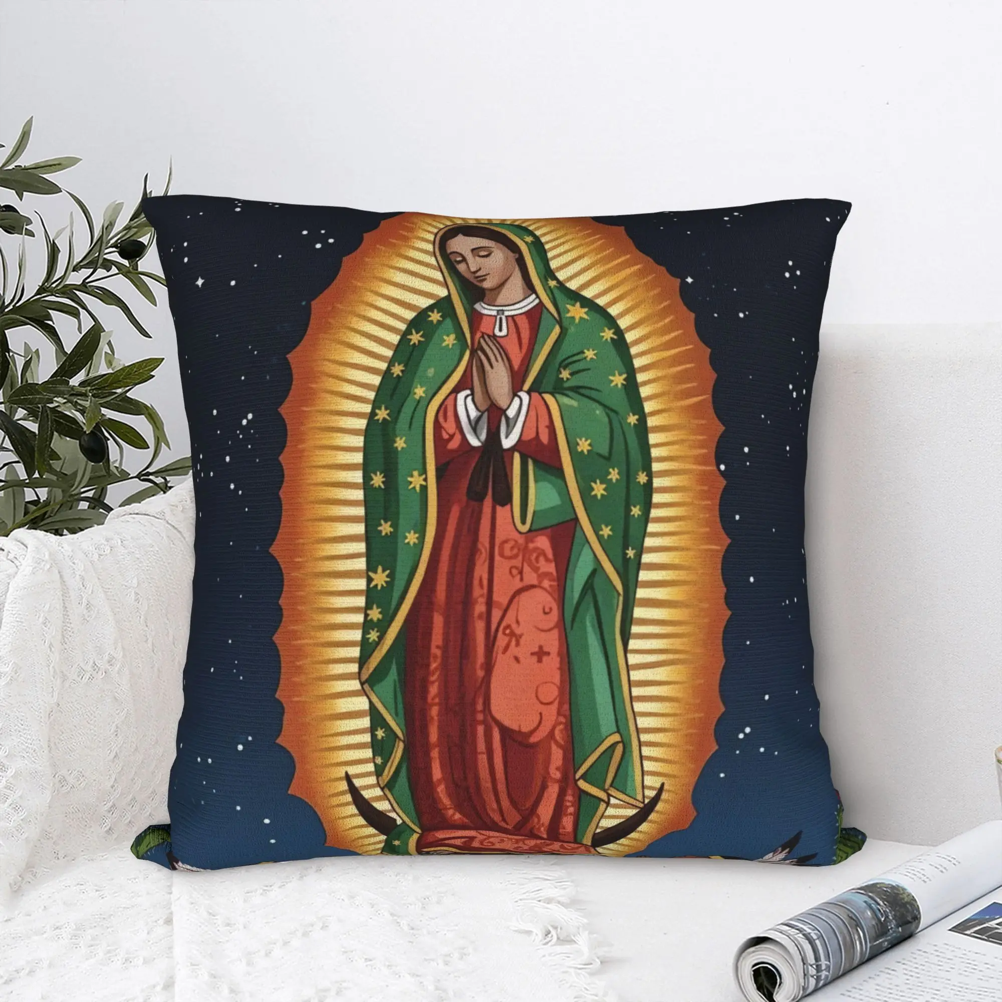 Virgin Mary Cherubs Rose Pillow Cover  Soft Cushion Cover Retro Trendy Pillow Case For Sofa Couch Bed Living Room