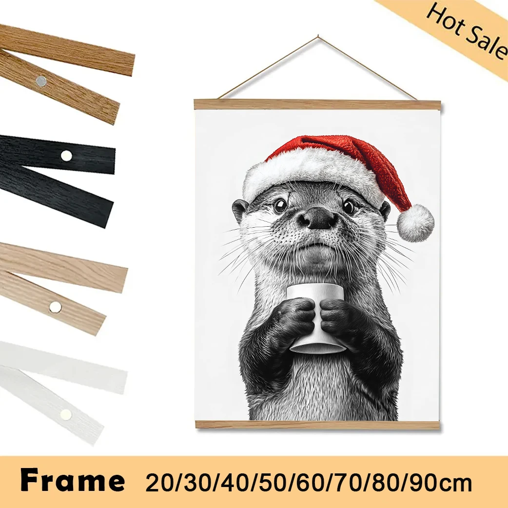 

20-90cm Magnetic Poster Frame Hanger Wooden Hanging Picture Frame Easel Poster Stand Teak Pine Photo Scroll Wall Art Decoration