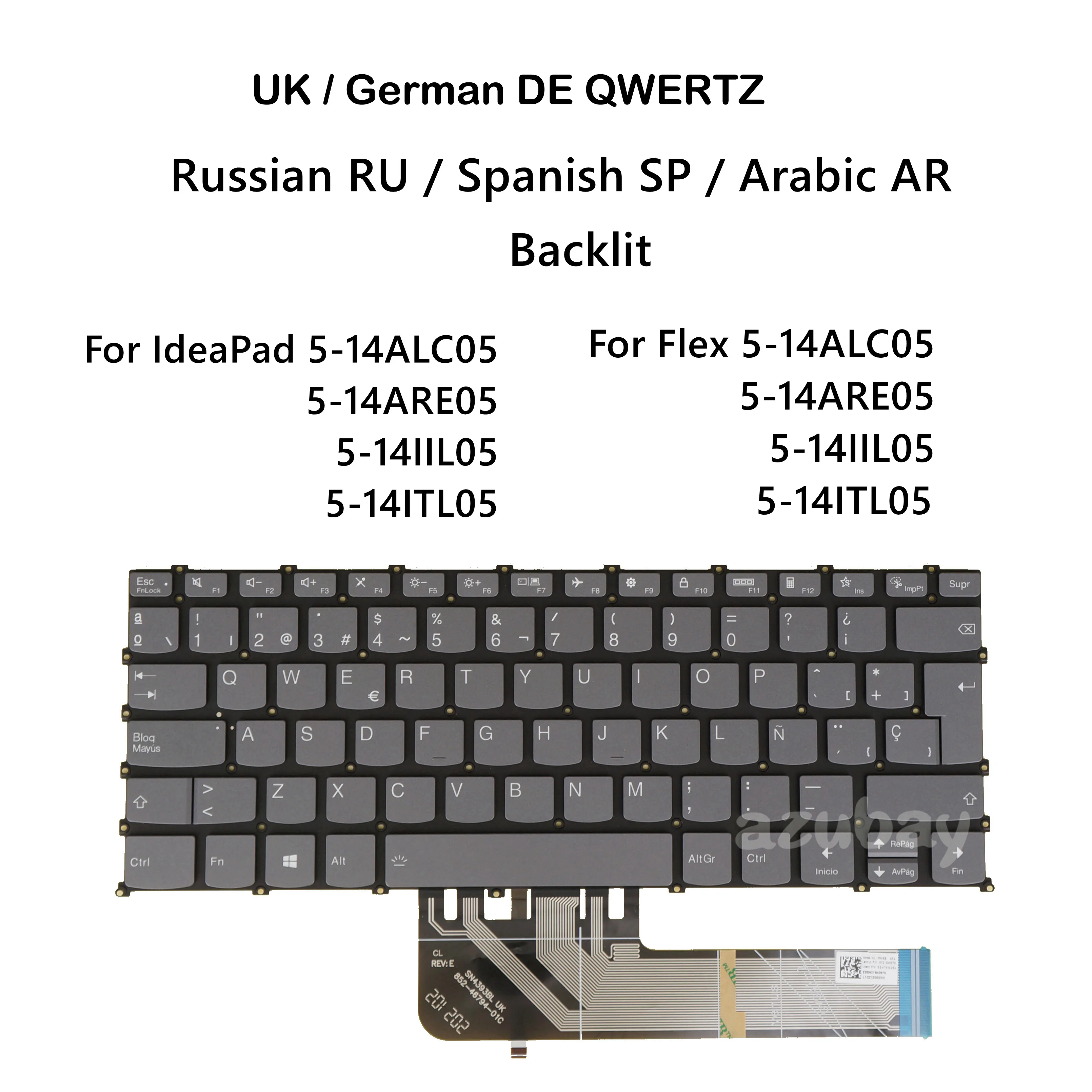 Backlit Keyboard For Lenovo IdeaPad Flex 5-14ALC05 5-14ARE05 5-14IIL05 5-14ITL05 PR4SB Laptop UK German Spanish Arabic Russian