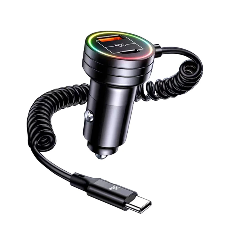 Mini USB Car Charger Adapter 3 In 1 With Type-C Spring Expansion Cable On Board Charging Device Adapter For Iphone 13