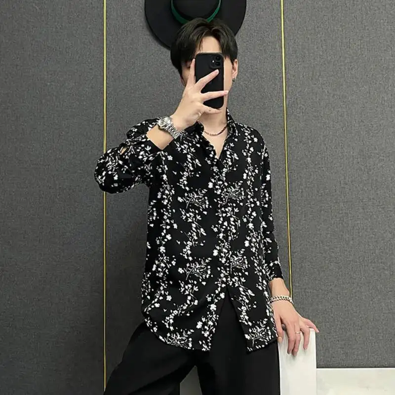 

WVGA Spring Summer New Man Tide High Street Korean Style Printed Design Long Sleeve Shirts Niche Chic Casual Shirt Ins Y2K W8831