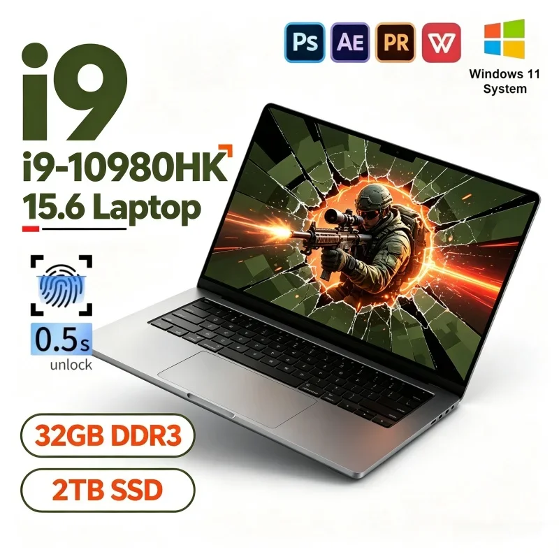 Top Selling 2026 15.6 Inch FHD 120Hz IPS Laptop Intel I9-10980HK 16/32GB RAM 2TB SSD Win11 Office Notebook