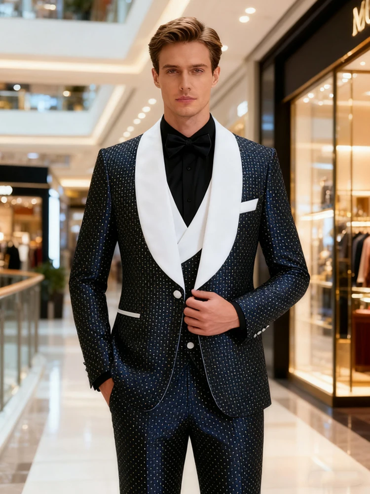 

Мужской облегающий костюм-тройка, включая смокинг, пиджак на одной пуговице, жилет и брюки с эластичной талией, подходит f.