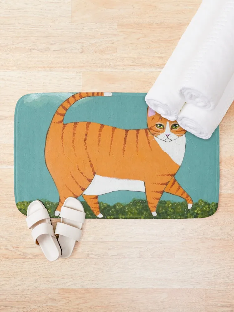 Chonky Ginger Cat in Clover Bath Mat Carpet Bathroom Carpet In The Bathroom Foot Bathroom Mat