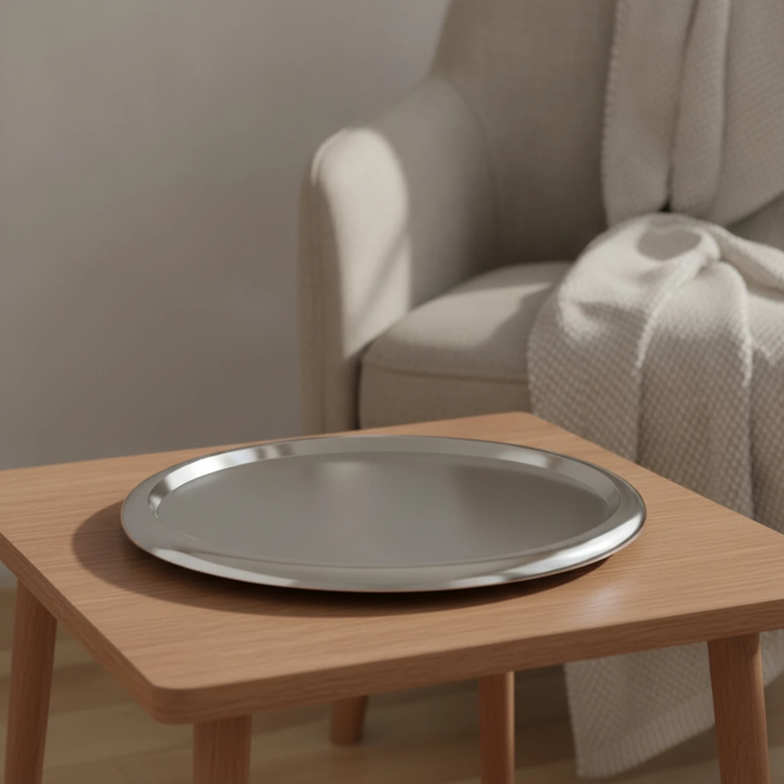 Stainless Steel Serving Tray Silver Round Metal Platter Stainless Steel Tray Shallow Modern for Hosts, Tabletop, Coffee Table