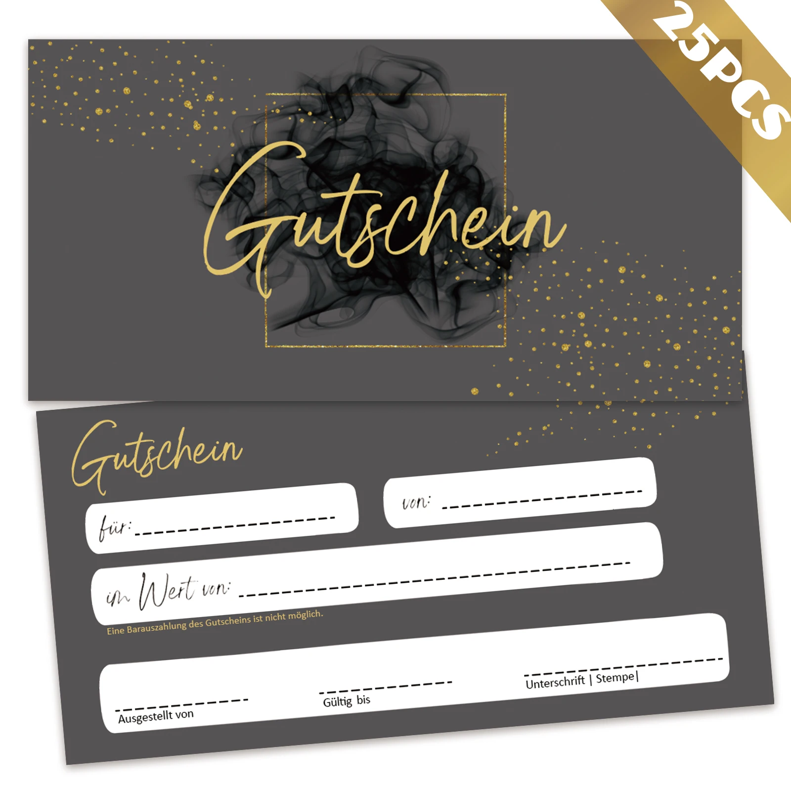 25 Stück leere Gutscheine zum Ausfüllen – hochwertige Gutscheinkarten, geeignet für Unternehmen, Unternehmen und Gastronomie. Exquisi