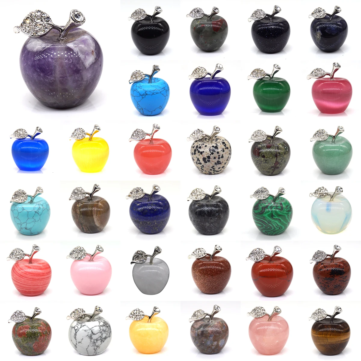 30MM Apple Statue Healing Crystal Home Decoration Gemstone Natural Stone Carved Figurine Room Ornament Christmas Gift Wholesale