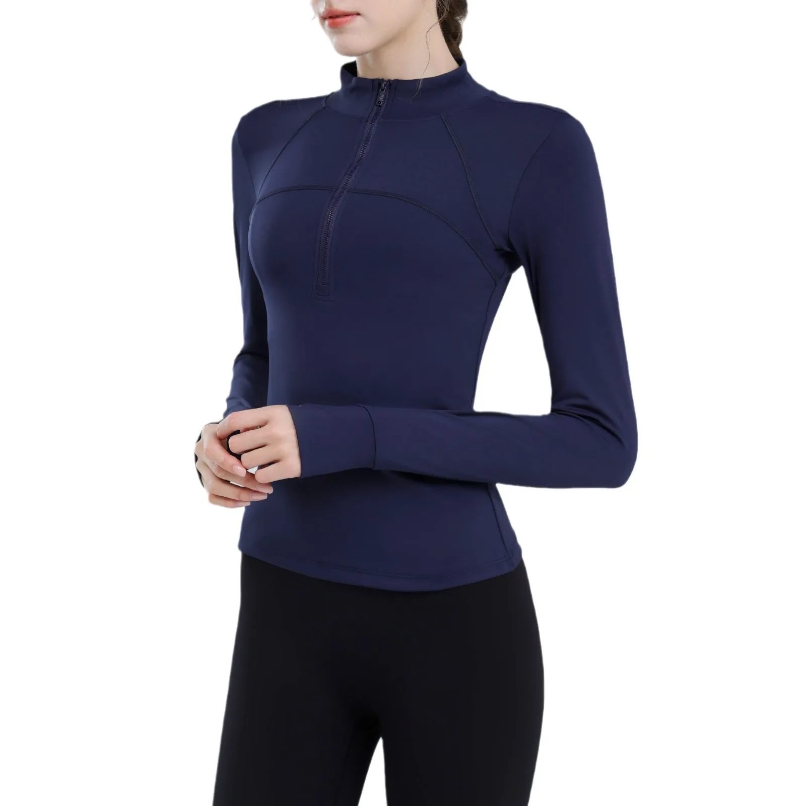 

Fleece Semi-zipper Yoga Clothes Women's Long-sleeved Outer Wear Outdoor Morning Running Sports Tops Training Fitness