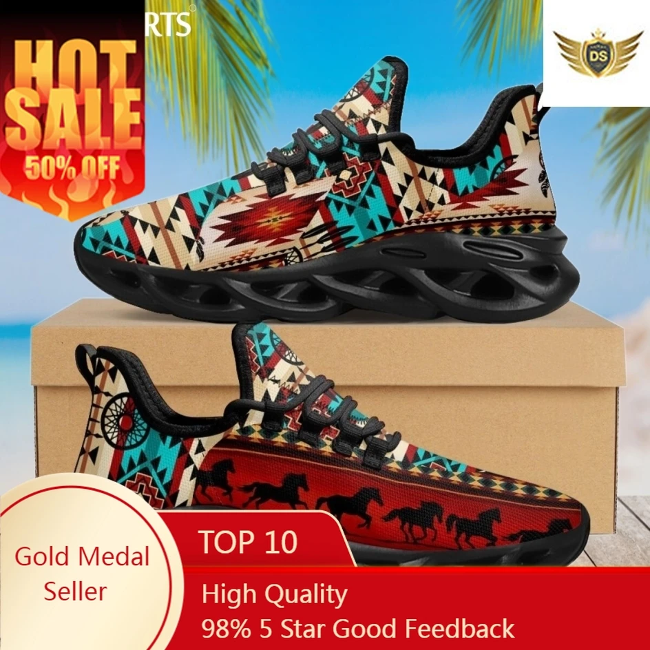 Etnische Tribal Aztec Patroon Lichtgewicht Veters Mesh Schoenen Voor Dames Casual Heren Platform Sneakers Groot Formaat Schoenen