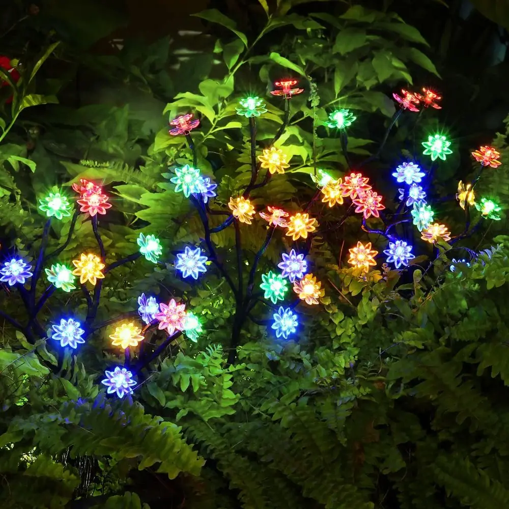 

Double Layer Design Solar Lotus Flower Lights Waterproof Solar Powered Solar Lights IP55 Colorful Grounded lawn light