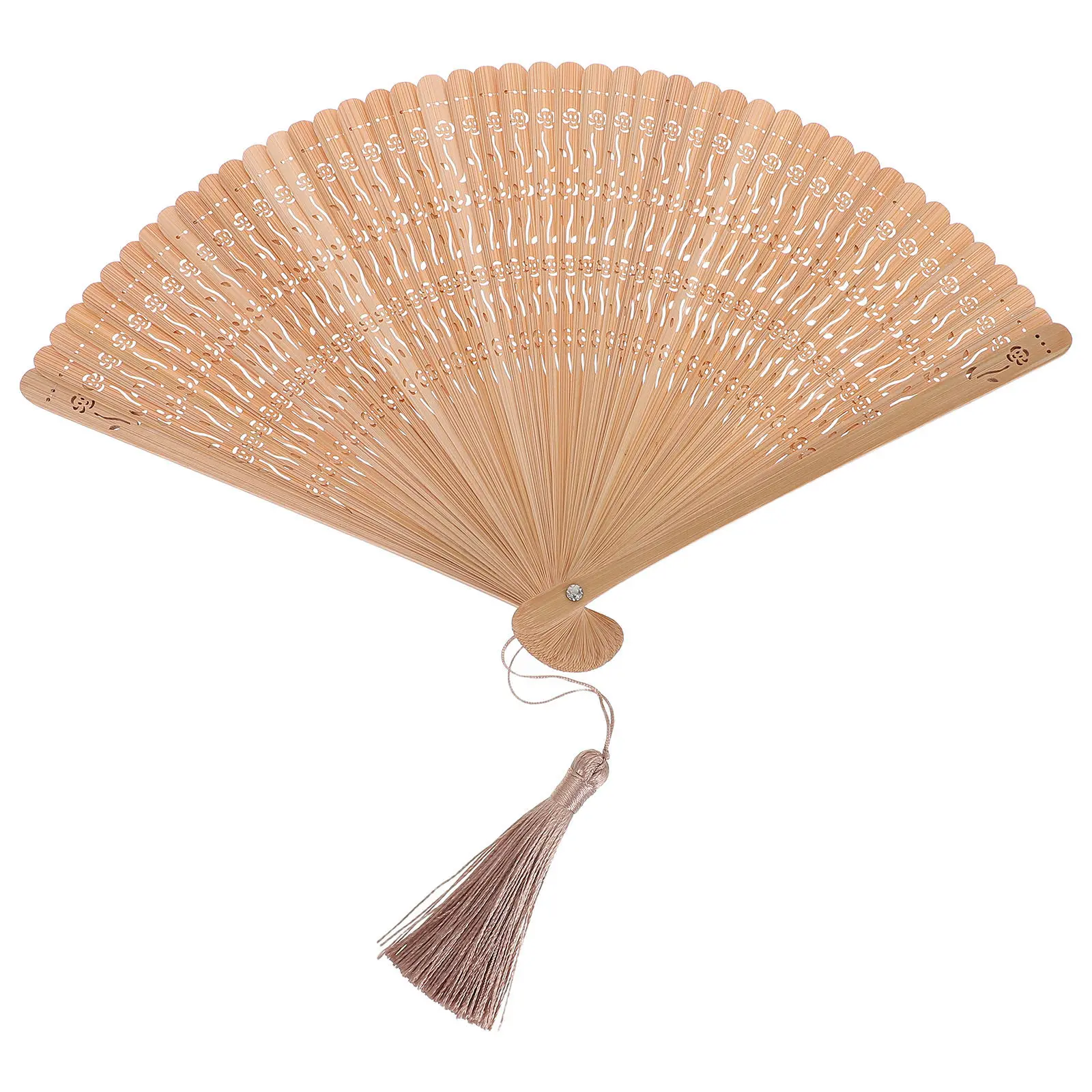 Vintage Chinese Bamboo Folding Fan with Tassel Elegant Handheld Fan for Women Wedding Decor Cosplay