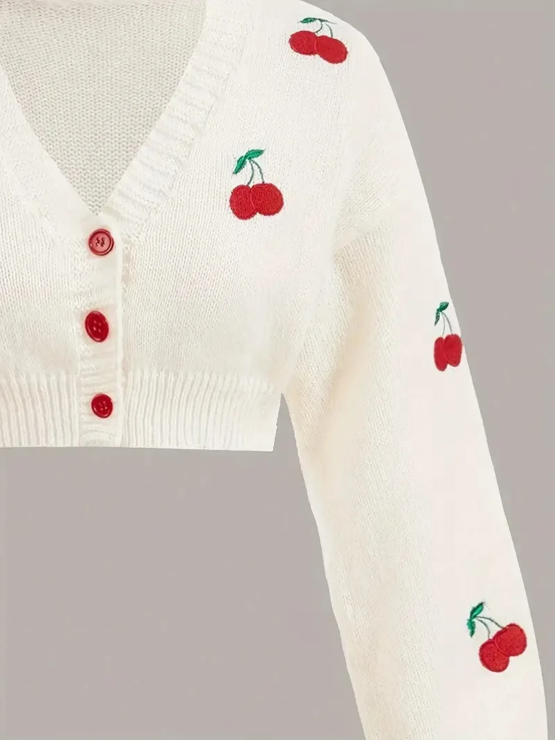 Y2K Autumn/Winter New Women's Sweater Fashion Design Single breasted V-neck Knitted Cardigan Strawberry Coat