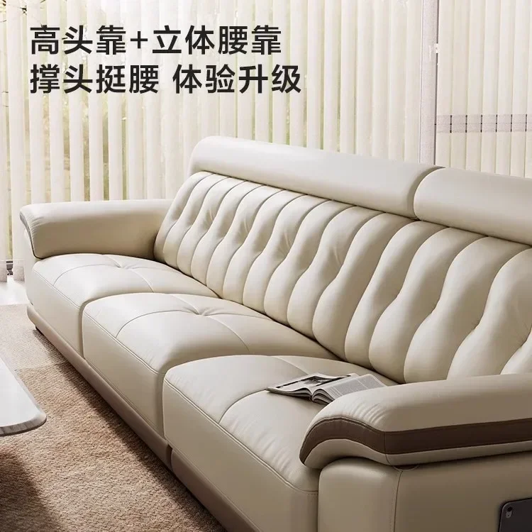 Sofa mewah ringan, sofa kulit sapi lapis pertama, kesederhanaan modern, sofa ruang tamu, kombinasi apartemen besar dan kecil