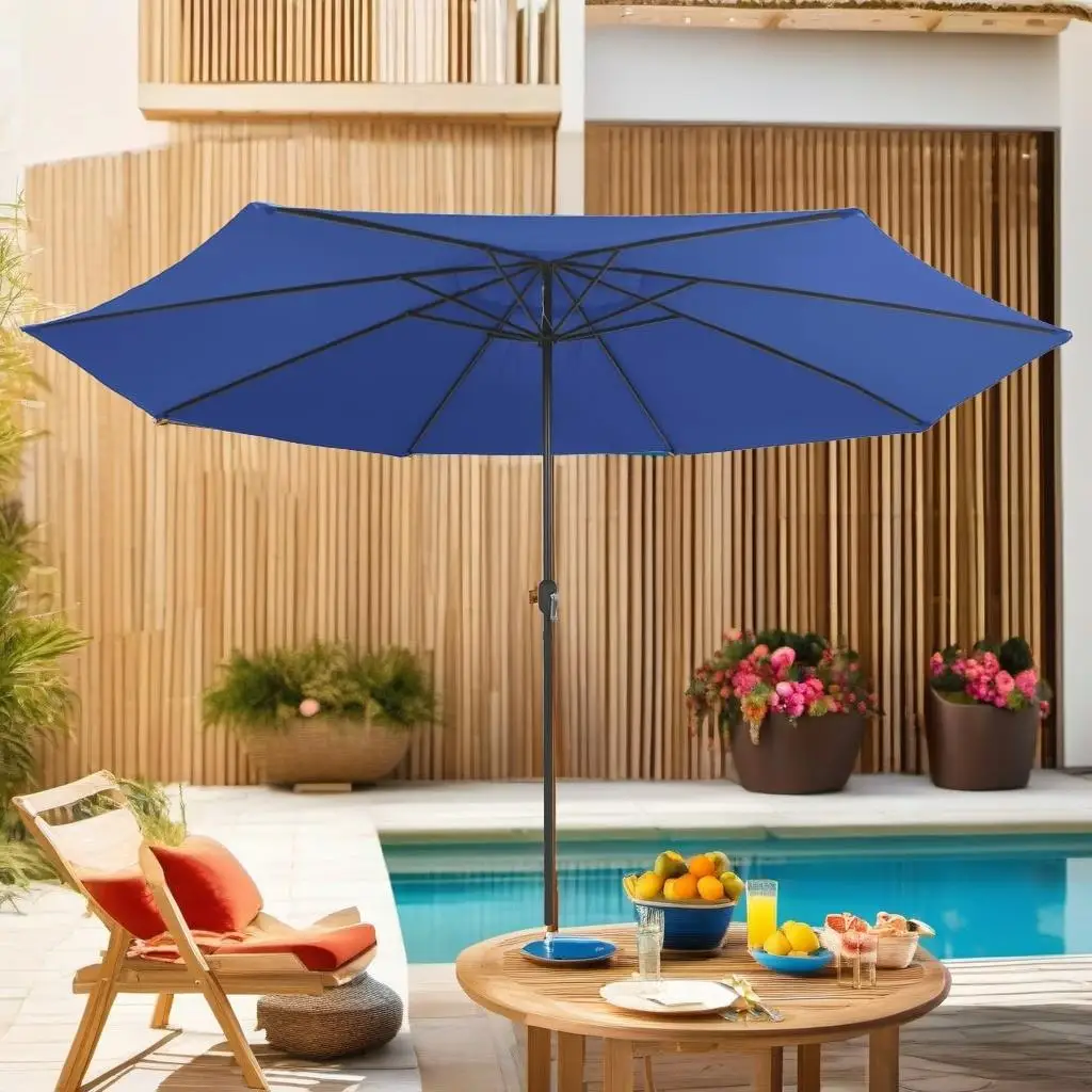 

153.5cm Azure Blue Garden Parasol with Sturdy Metal Pole - Outdoor Sunshade Umbrella