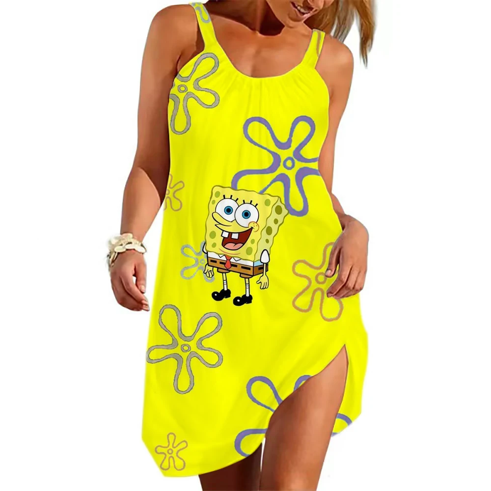 

Kawaii new summer beach suspender dress, fashionable, loose and comfortable SpongeBob SquarePants dress, beach casual suspender