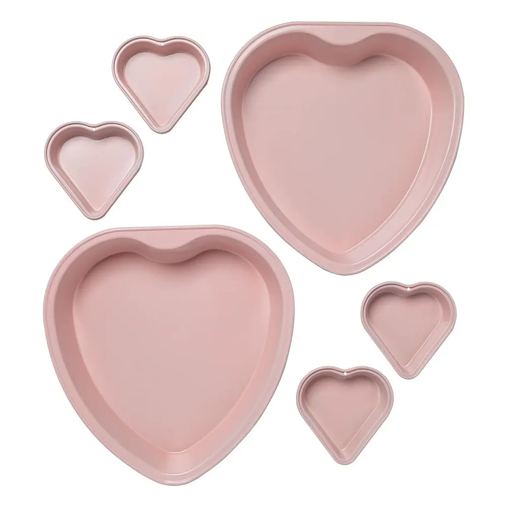 

Heart Shaped Nonstick Bakeware Set, Easy Release Carbon Steel, Includes two 9.5Inch Pans and four Mini 3.5Inch Pans, Dishwasher