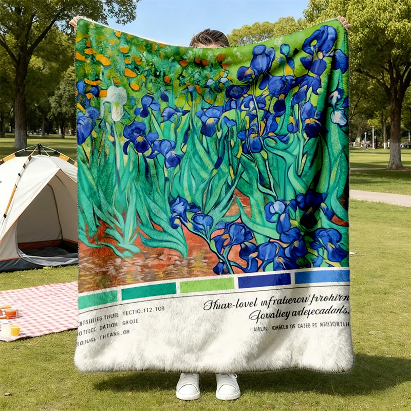 Irises Van Gogh Colors Warm Blanket Art Museum Comfy Blanket Vintage Art Flannel Blanket Famous Painting Art Lover Gift