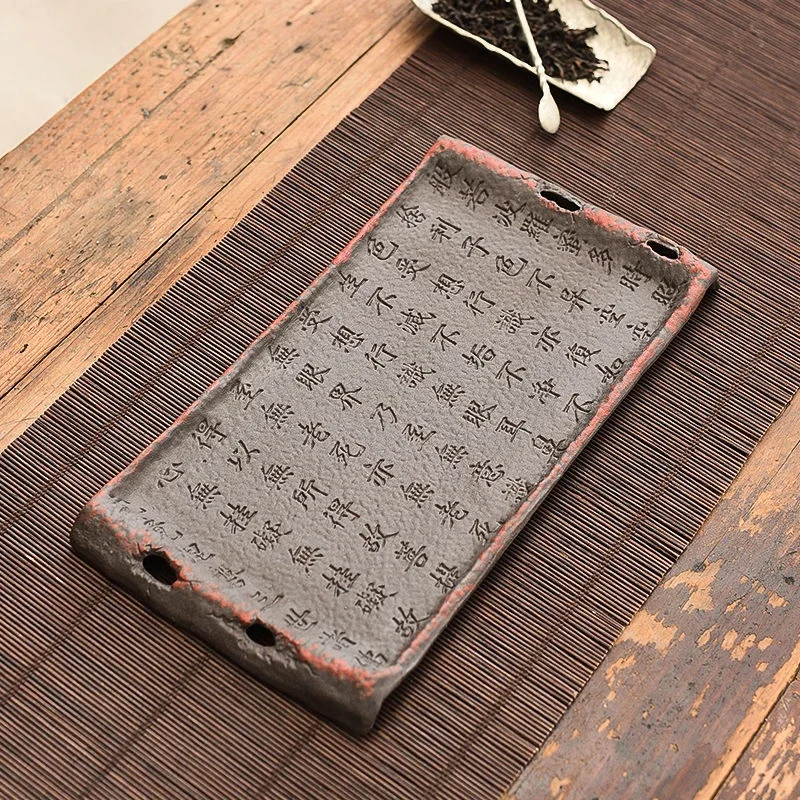 Retro Home Dry Tea Tray Rough Ceramic Retro Old Rock Mud Tea Tray Kung Fu Tea Set Ceramic Tray Tea Table Desktop Rectangular