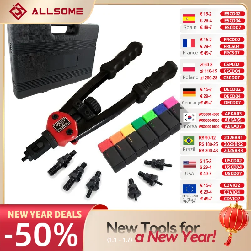 ALLSOcloser BT-605 Rivcirculation Pistolet outil Main Insert Rivet Écrou Outil Manuel Mandrins M3 figuré M5 M6 M8 M10 M12 HT2597