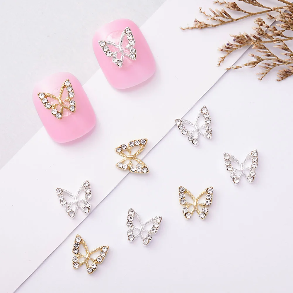 10pcs farfalla Glitter 3D unghie Charms gioielli fai da te lega farfalla cristallo strass Manicure fascino decorazioni Nail Art 2022Y