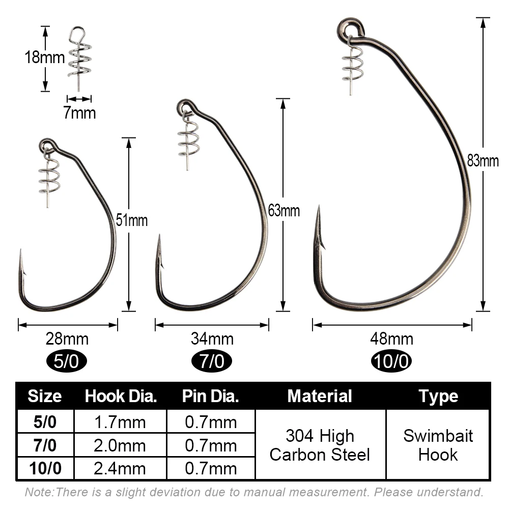 Spinpoler Raptor Unweighted Swimbait Hooks with Centering-pin Spring 5/0 7/0 10/0 High Carbon Steel Offset Wedless Fishhooks