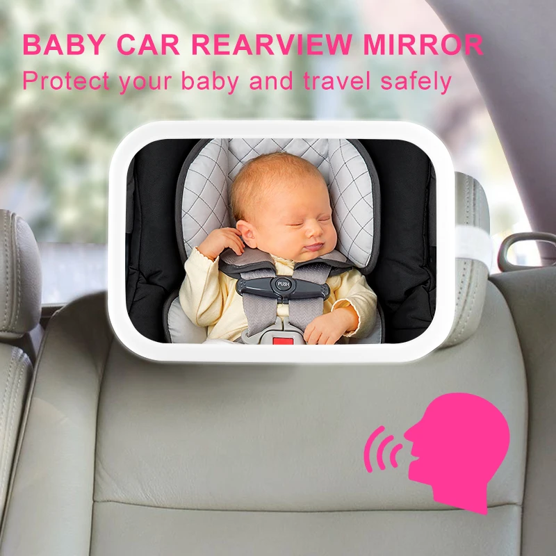 Missmeeca Baby Car Mirror,Voice Control LED Light,Safely Monitor Infant Child in Rear Facing Car Seat,Wide View Adjustable 360°