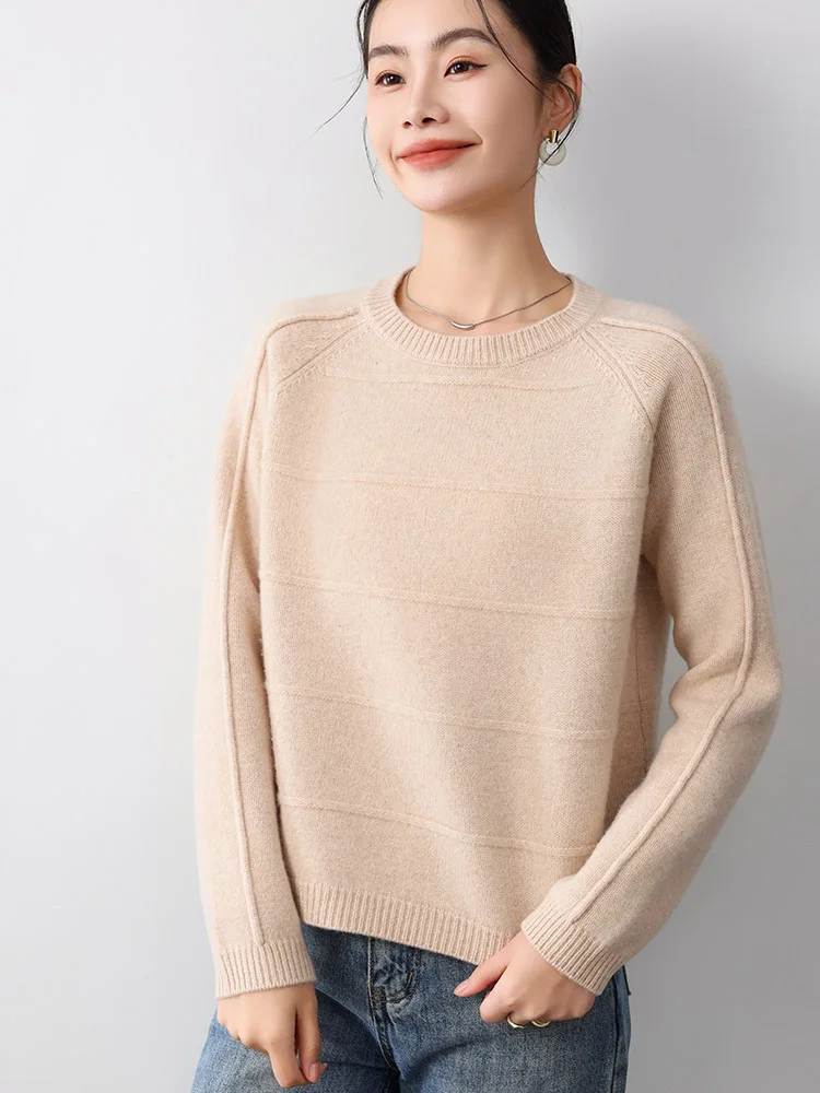 

New Jersey 100% Merino Wool Women's Sweater Autumn Winter Female Knitwear Loose Pullover Lady Blouse Long Sleeve Clothing Tops