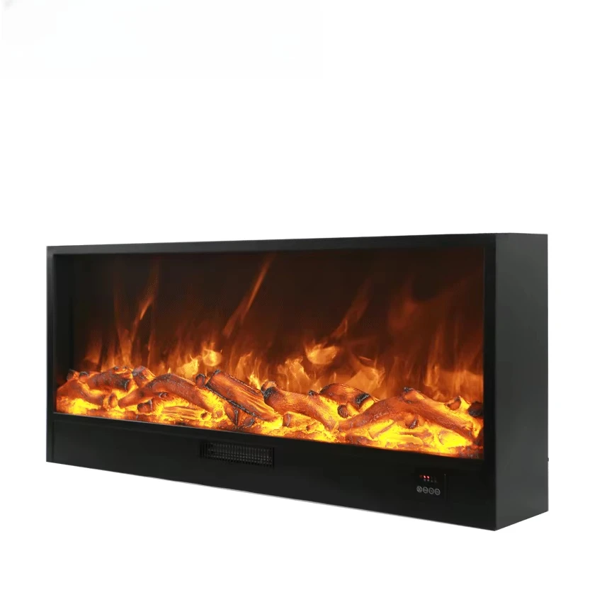 Small black panel electric fireplace plug-in heater with air outlet temperature adjustable