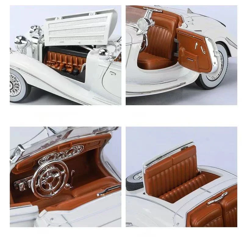 Nowy 1:24 Mercedes-Benz 500K Retro symulacja aluminiowy model samochodu dźwięk i światło-pasuje do zabawek i kolekcji dla dzieci