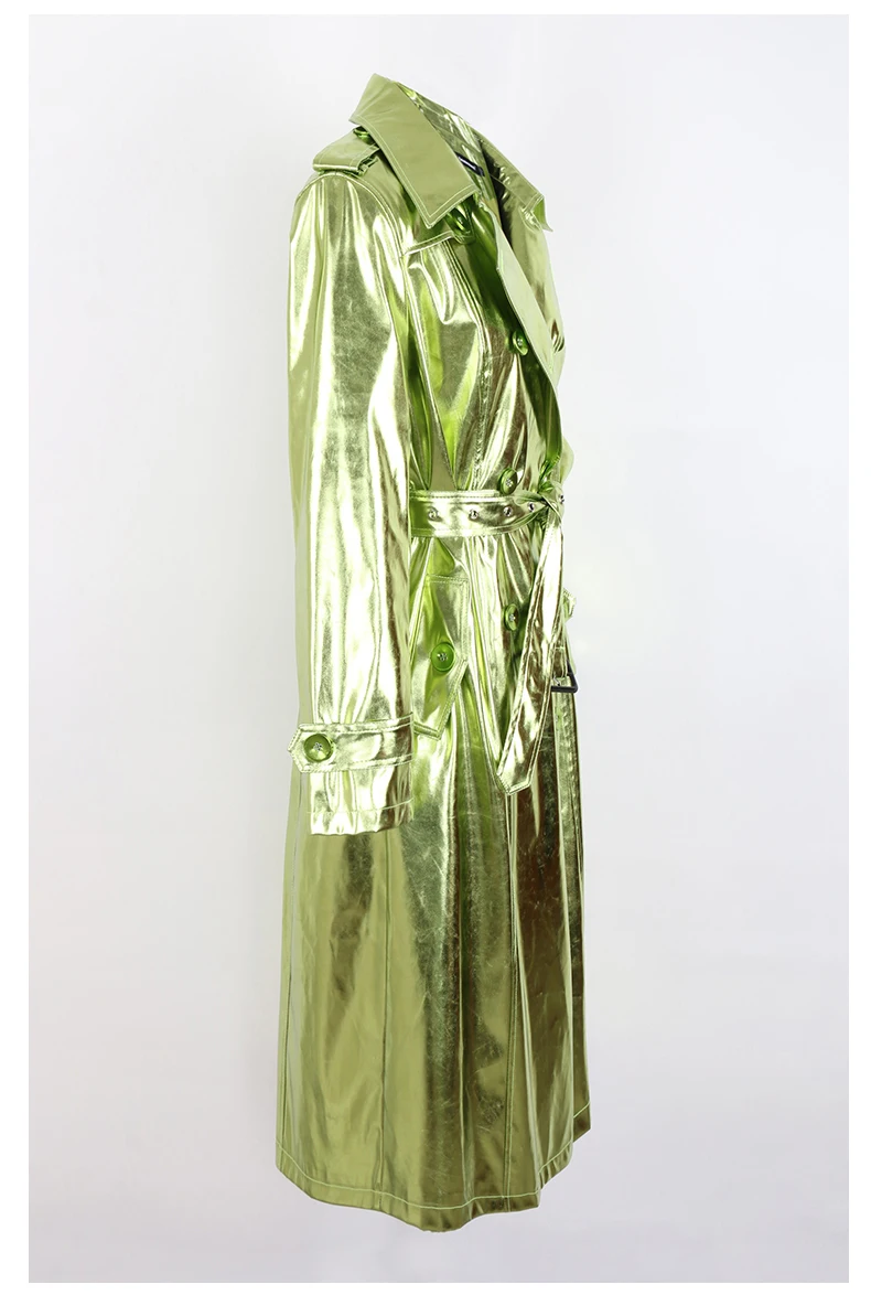 Nerazzurri Spring Autumn Long Shiny Reflective Patent Leather Trench Coat for Women Sashes Double Breasted European Fashion 2022