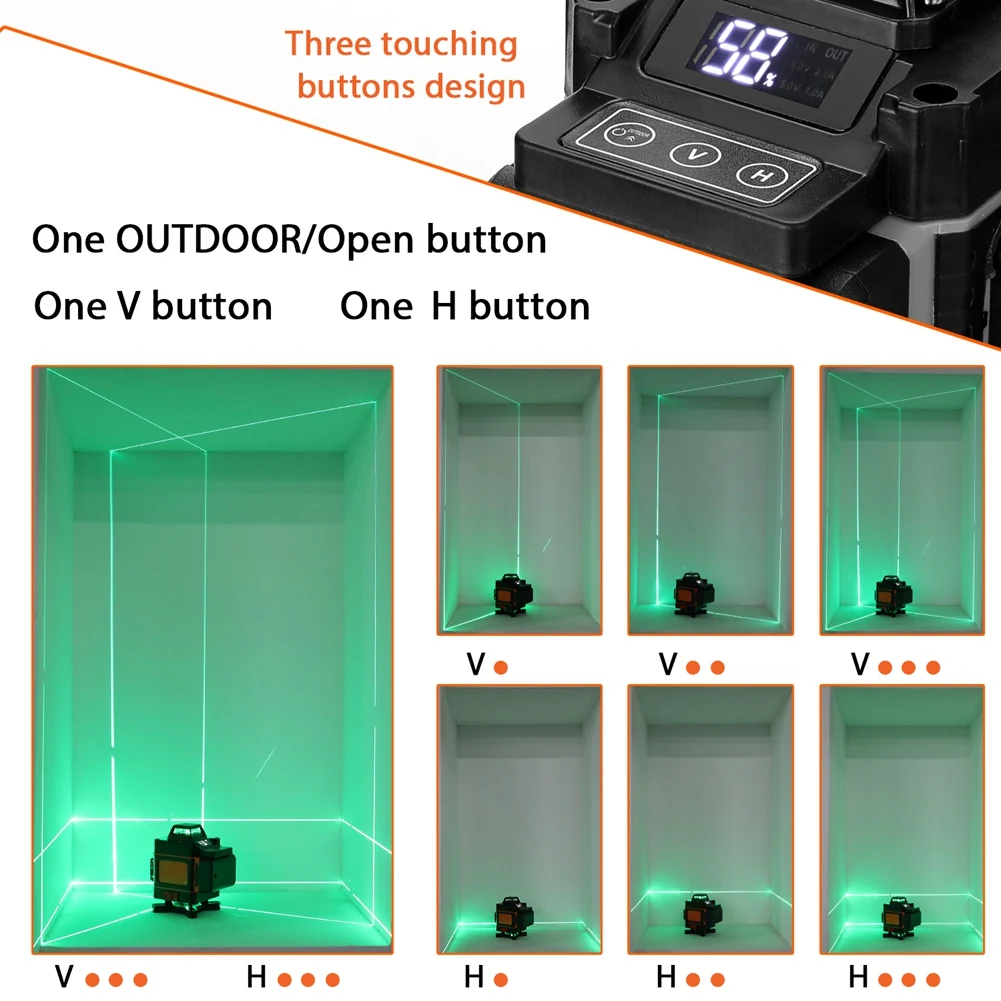 레이저 레벨 다기능 셀프 레벨링 기능, 수직 수평 라인, 4D 도구, 16 라인