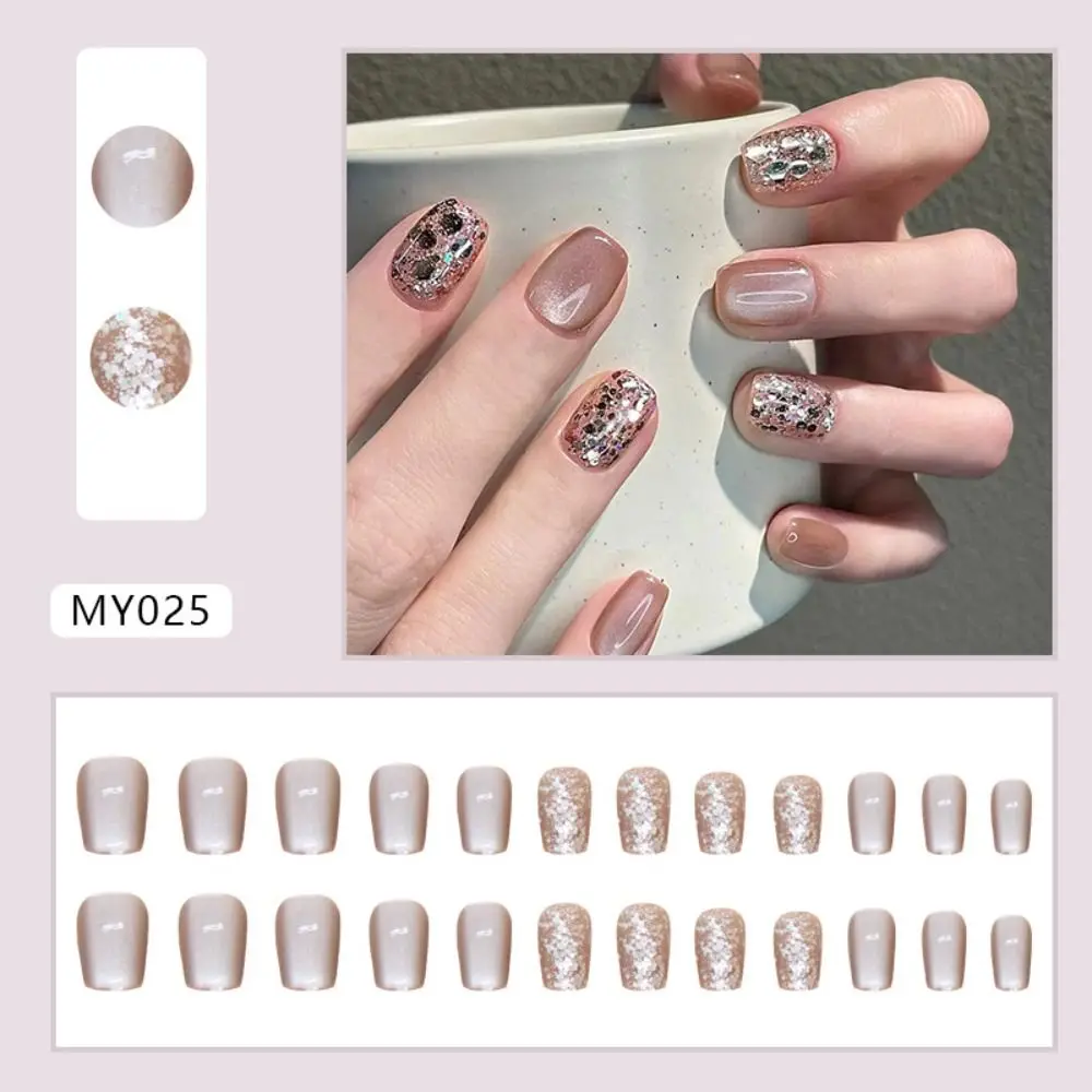 Franse Valse Nagels Nieuwe Paarse Glazuur Lange Ballerina Nep Nagels Cat 'S Eye Paars Glitter Pers Op Nagels Vrouwen Meisjes