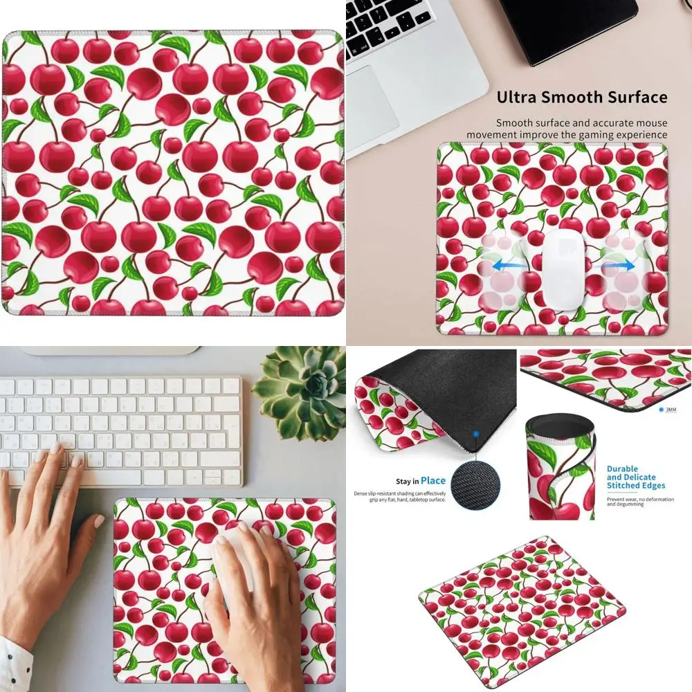 

Red Cherries Print Gaming Mouse Pad, 7.9 x 9.5 Inches, with Stitched Edge and Anti-Slip Rubber Base