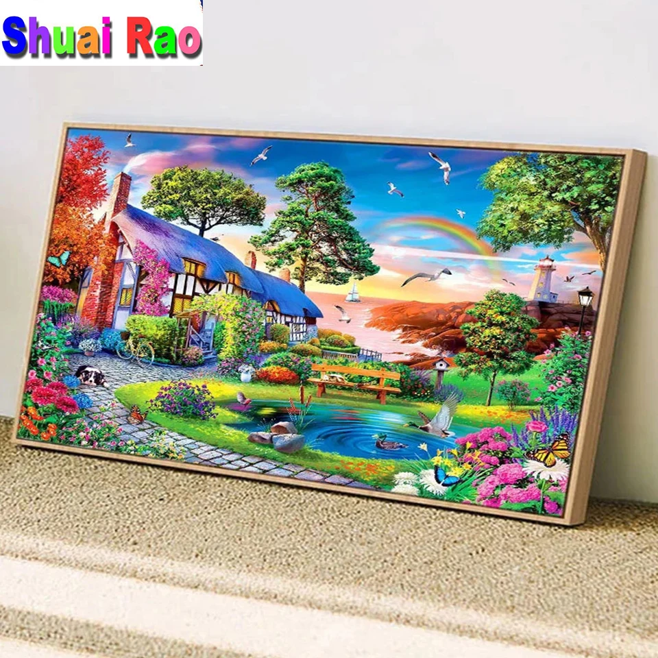 beautiful House Garden Diamond Painting New 2024 Diy Full Square Round Diamond Art Mosaic landscape Home Decor comfortable life