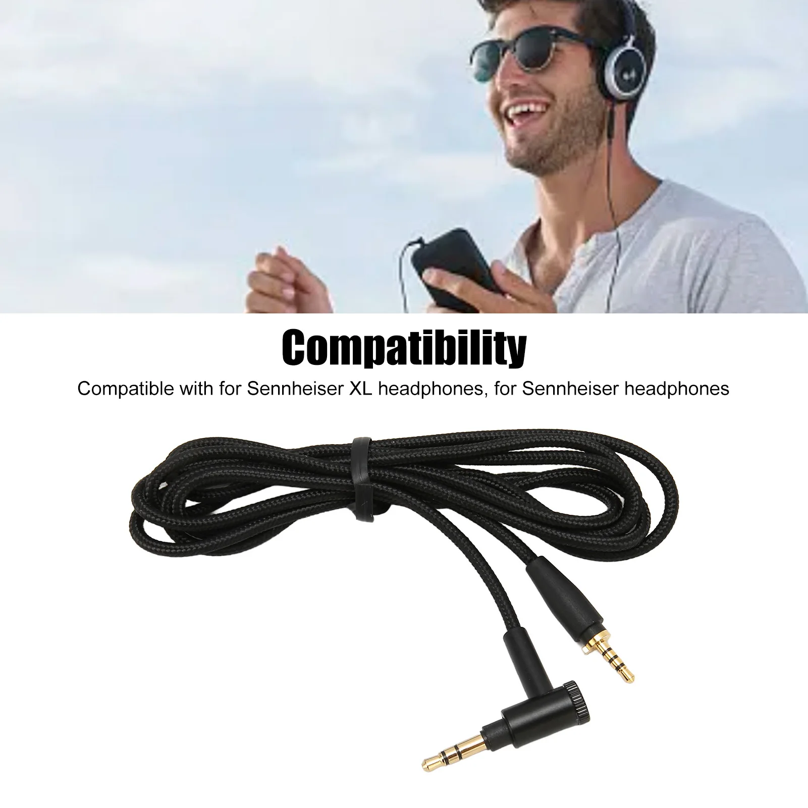 Ersatz-Soundkabel, Kopfhörer-Soundkabel, kompatibel mit Sennheiser XL, für Sennheiser-Kopfhörer, 4,9 Fuß langes Kopfhörer-Soundkabel