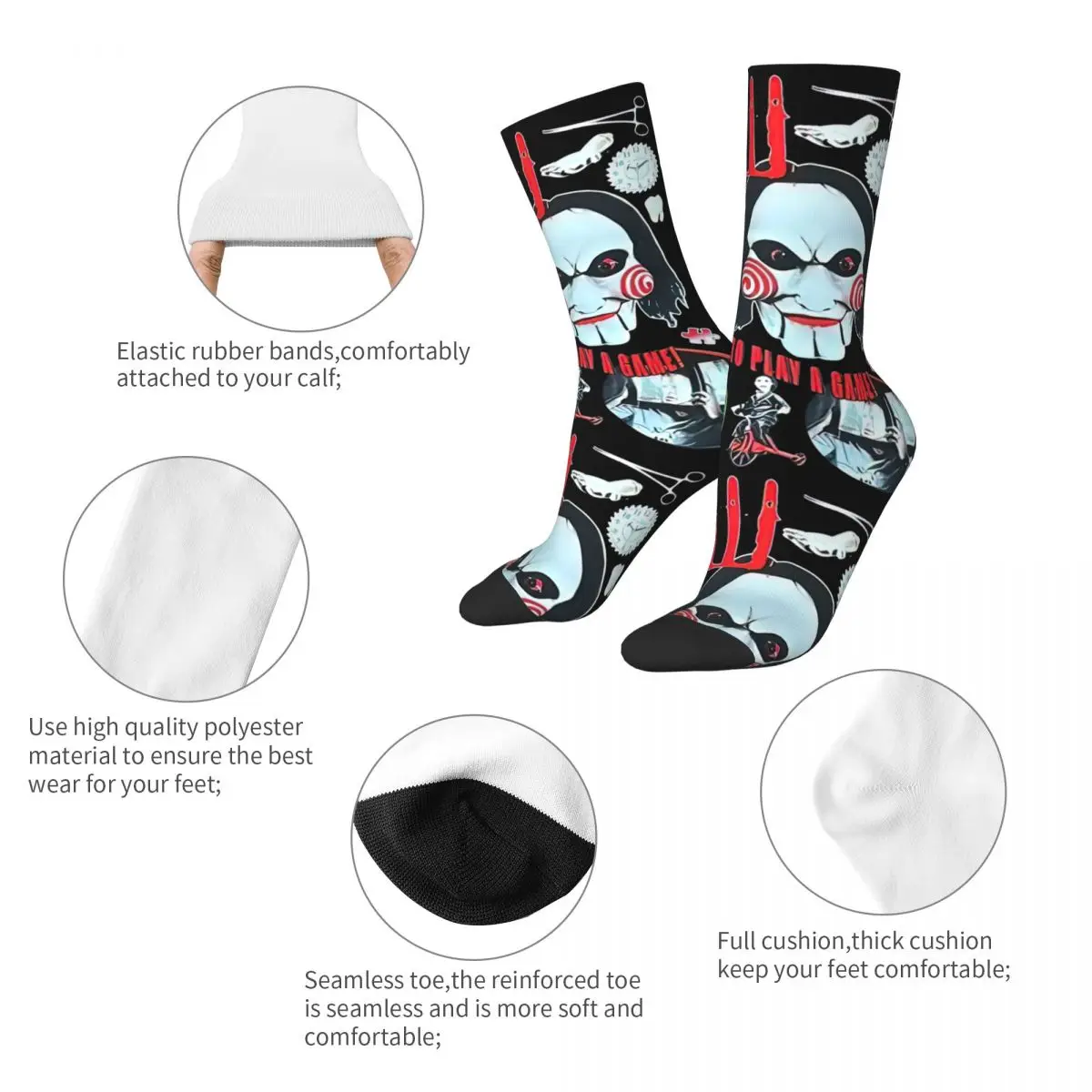 Lustige Vintage sah Film Horror Fußball Socken Polyester Mittel rohr Socken für Frauen Männer atmungsaktiv