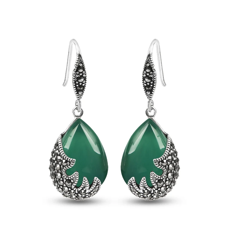 YYSuniee S925 Sterling Silver Synthetic Green Agate Water Droplet Women's Earrings Large Earrings Earrings Earrings Birthday